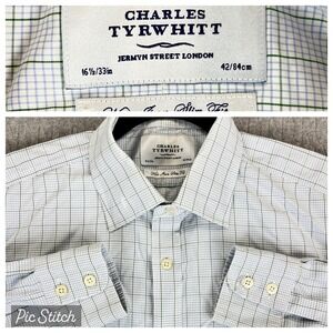 Charles Tyrwhitt dress shirt Mens L 16.5/33 windowpane check Non Iron‎ Slim Fit